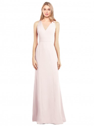 Compre Rosa Trompeta Cuello en V Crepé Elástico Largo Vestidos de dama de honor / Vestidos de fiesta