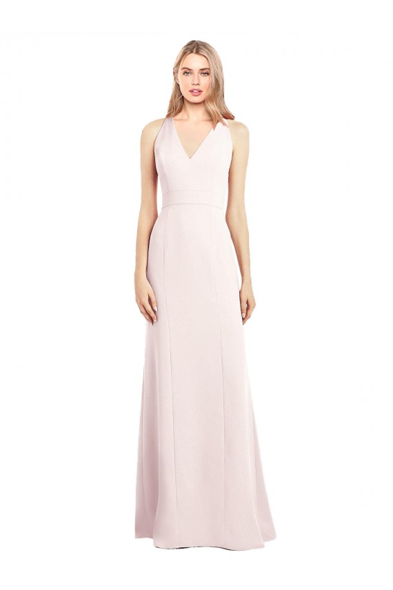 Compre Rosa Trompeta Cuello en V Crepé Elástico Largo Vestidos de dama de honor / Vestidos de fiesta