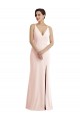 Compre Rosa Trompeta Cuello en V Crepé Elástico Largo Formales Vestidos de dama de honor / Vestidos de fiesta