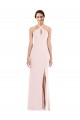 Compre Rosa Trompeta Halter Crepé Elástico Largo Formales Vestidos de dama de honor / Vestidos de fiesta