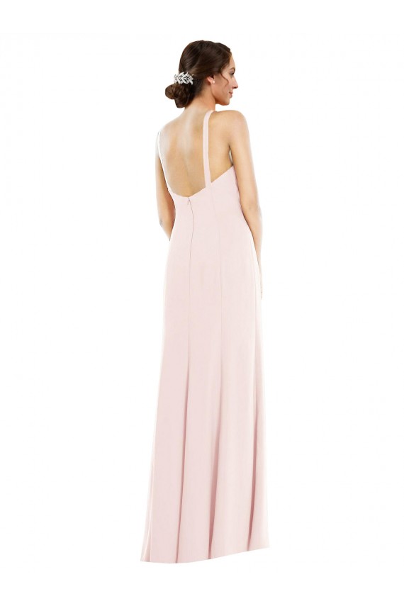 Compre Rosa Trompeta Halter Crepé Elástico Largo Formales Vestidos de dama de honor / Vestidos de fiesta