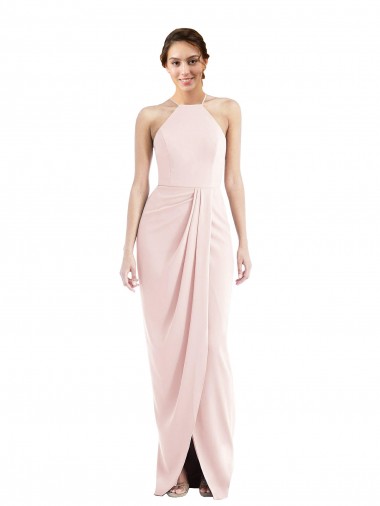 Compre Rosa Trompeta Halter Crepé Elástico Largo Vestidos de dama de honor / Vestidos de fiesta