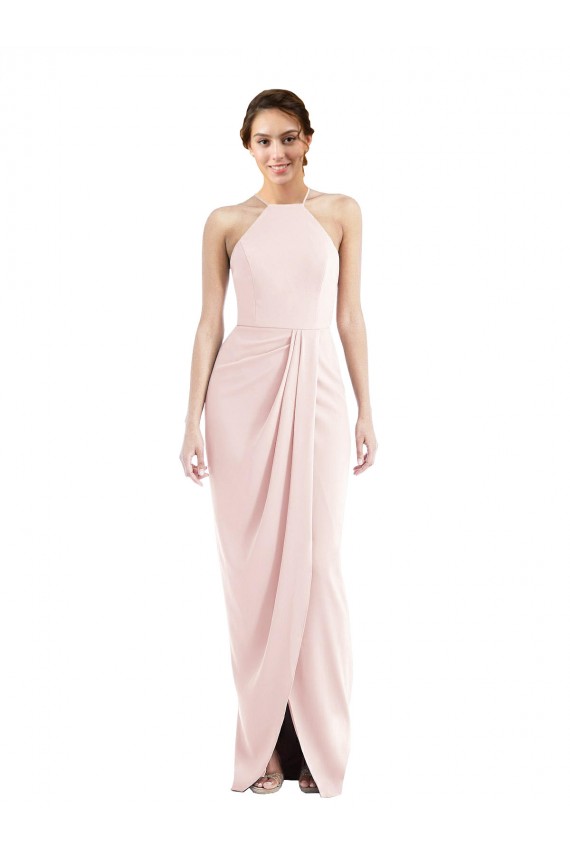 Compre Rosa Trompeta Halter Crepé Elástico Largo Vestidos de dama de honor / Vestidos de fiesta
