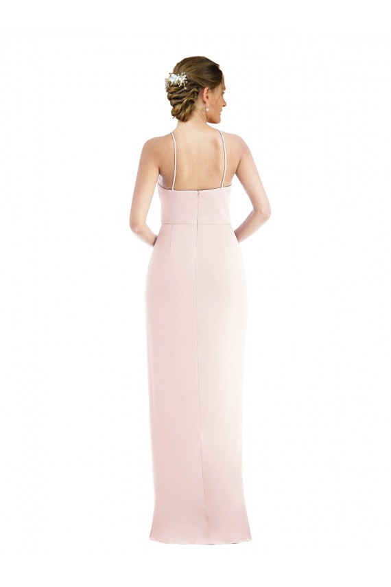 Compre Rosa Trompeta Halter Crepé Elástico Largo Vestidos de dama de honor / Vestidos de fiesta