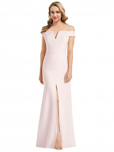 Compre Rosa Trompeta Hombros Descubiertos Cuello en V Crepé Elástico Largo Formales Vestidos de dama de honor / Vestidos de fiesta