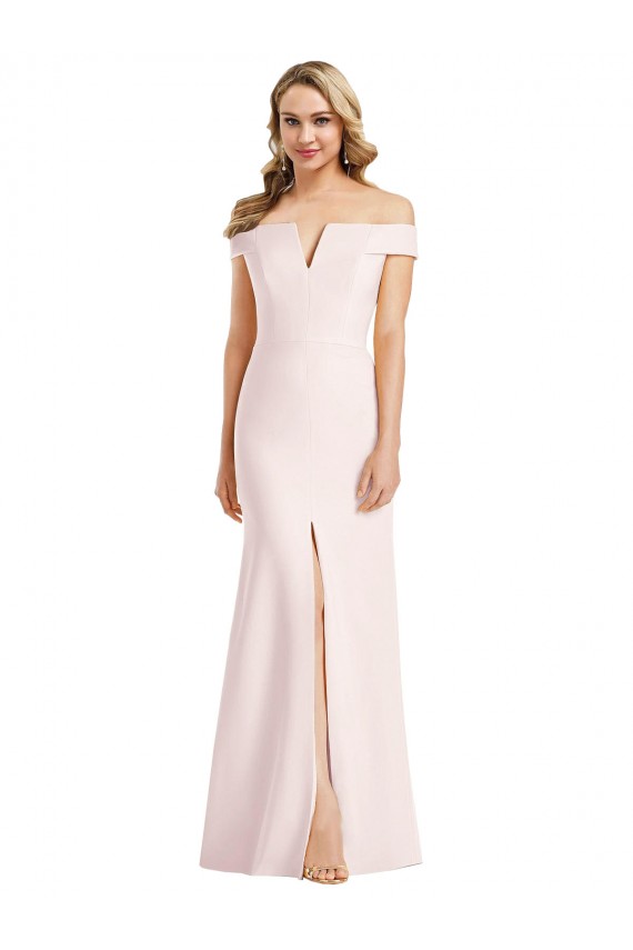 Compre Rosa Trompeta Hombros Descubiertos Cuello en V Crepé Elástico Largo Formales Vestidos de dama de honor / Vestidos de fiesta