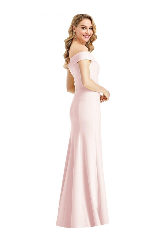 Compre Rosa Trompeta Hombros Descubiertos Cuello en V Crepé Elástico Largo Formales Vestidos de dama de honor / Vestidos de fiesta