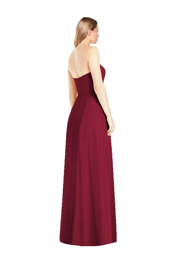 Compre Rosa caliente Trompeta Cuello en V Sin tirantes Gasa Largo Vestidos de dama de honor