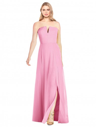 Compre Rosa caliente Trompeta Cuello en V Sin tirantes Gasa Largo Vestidos de dama de honor