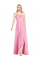 Compre Rosa caliente Trompeta Cuello en V Sin tirantes Gasa Largo Vestidos de dama de honor
