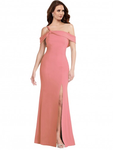 Compre Rosa caliente Trompeta Un Hombre Crepé Elástico Largo Vestidos de dama de honor / Vestidos de fiesta