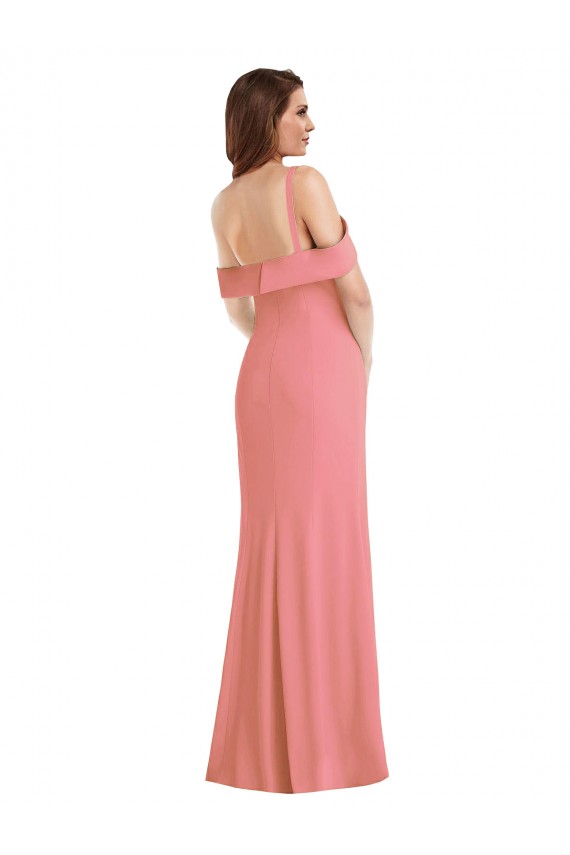Compre Rosa caliente Trompeta Un Hombre Crepé Elástico Largo Vestidos de dama de honor / Vestidos de fiesta