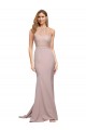 Compre Rosa empolvado Cubierta Cuello Alto Barrer tren Crepé Elástico Largo Formales Vestidos de dama de honor / Vestidos de fiesta