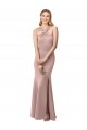 Compre Rosa empolvado Cubierta Halter Cuello Alto Crepé Elástico Largo Vestidos de dama de honor / Vestidos de fiesta