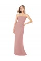 Compre Rosa empolvado Cubierta Sin tirantes Gasa Largo Vestidos de dama de honor