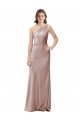 Compre Rosa empolvado Cubierta Un Hombre Satén elástico Largo Formales Vestidos de dama de honor / Vestidos de fiesta