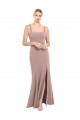 Compre Rosa empolvado Sirena Cuadrado Cuello Alto Crepé Elástico Largo Vestidos de dama de honor / Vestidos de fiesta