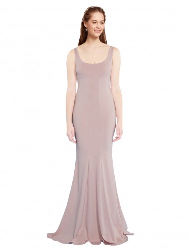 Compre Rosa empolvado Sirena Cucharón Crepé Elástico Largo Formales Vestidos de dama de honor / Vestidos de fiesta