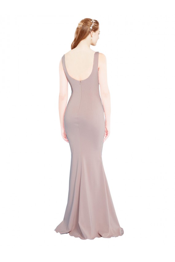 Compre Rosa empolvado Sirena Cucharón Crepé Elástico Largo Formales Vestidos de dama de honor / Vestidos de fiesta