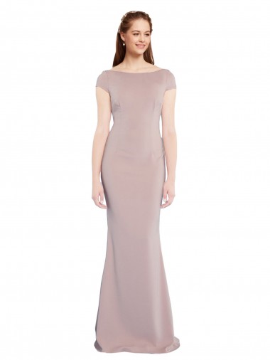 Compre Rosa empolvado Sirena Cuello Barco Crepé Elástico Largo Formales Vestidos de dama de honor / Vestidos de fiesta