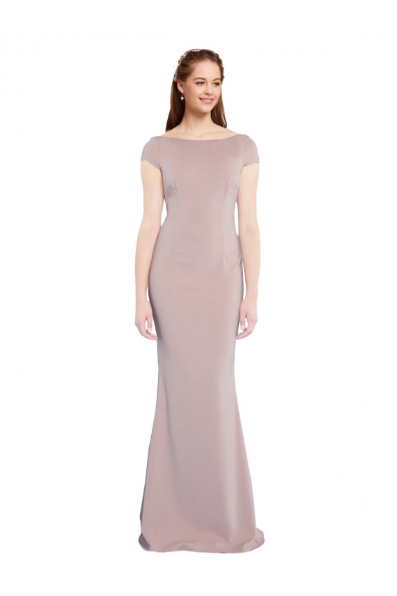 Compre Rosa empolvado Sirena Cuello Barco Crepé Elástico Largo Formales Vestidos de dama de honor / Vestidos de fiesta