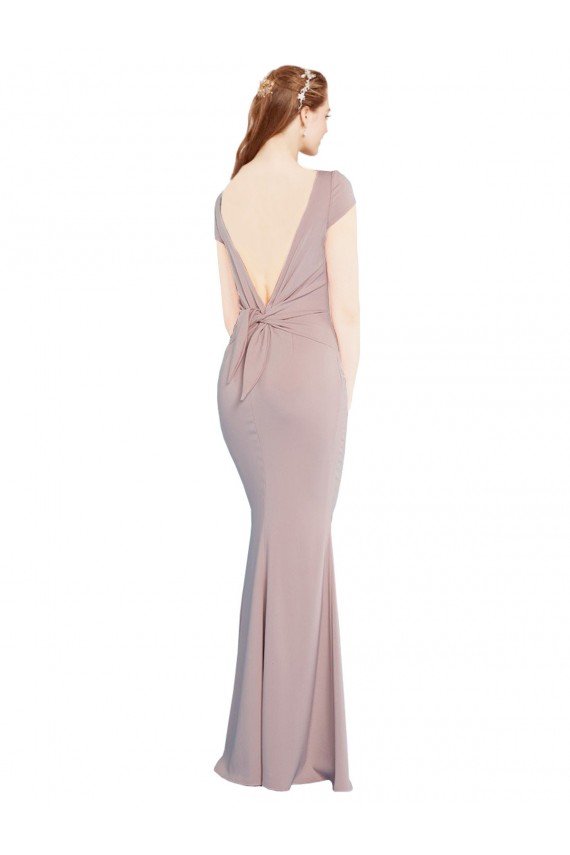 Compre Rosa empolvado Sirena Cuello Barco Crepé Elástico Largo Formales Vestidos de dama de honor / Vestidos de fiesta