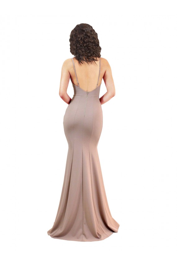 Compre Rosa empolvado Sirena Cuello en V Crepé Elástico Largo Formales Vestidos de dama de honor / Vestidos de fiesta