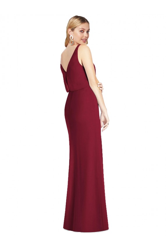 Compre Rosa empolvado Sirena Cuello en V Gasa Largo Vestidos de dama de honor