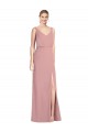 Compre Rosa empolvado Sirena Cuello en V Gasa Largo Vestidos de dama de honor