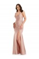 Compre Rosa empolvado Sirena Cuello en V Satén sedoso Largo Formales Vestidos de dama de honor / Vestidos de fiesta