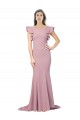 Compre Rosa empolvado Sirena Cuello redondo Barrer tren Crepé Elástico Largo Formales Vestidos de dama de honor / Vestidos de fiesta