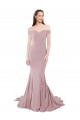 Compre Rosa empolvado Sirena Hombros Descubiertos Barrer tren Crepé Elástico Largo Formales Vestidos de dama de honor / Vestidos de fiesta