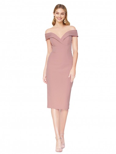 Compre Rosa empolvado Sirena Hombros Descubiertos Crepé Elástico Corto Formales Vestidos de dama de honor / Vestidos de fiesta / Vestidos de cóctel