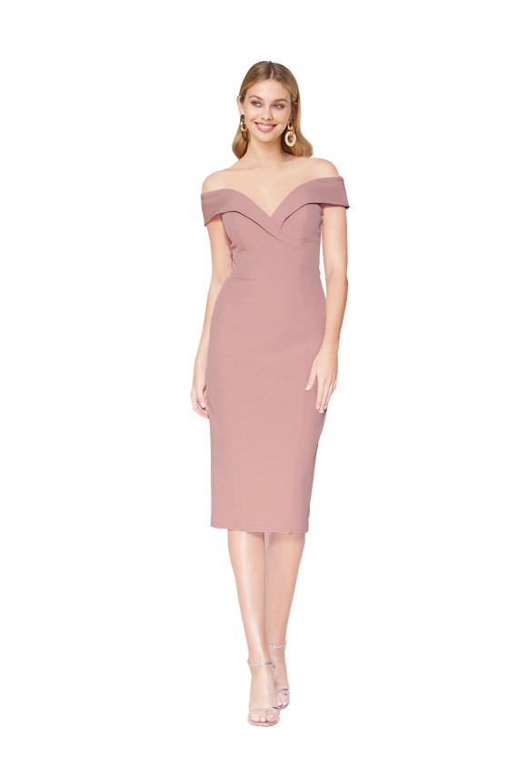 Compre Rosa empolvado Sirena Hombros Descubiertos Crepé Elástico Corto Formales Vestidos de dama de honor / Vestidos de fiesta / Vestidos de cóctel