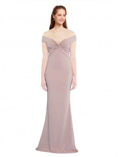 Compre Rosa empolvado Sirena Hombros Descubiertos Cuello en V Crepé Elástico Largo Formales Vestidos de dama de honor / Vestidos de fiesta