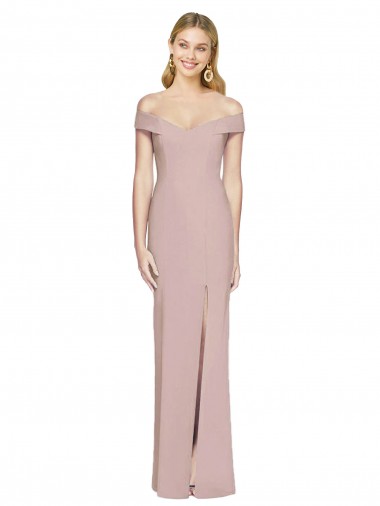 Compre Rosa empolvado Trompeta Hombros Descubiertos Crepé Elástico Largo Vestidos de dama de honor / Vestidos de fiesta