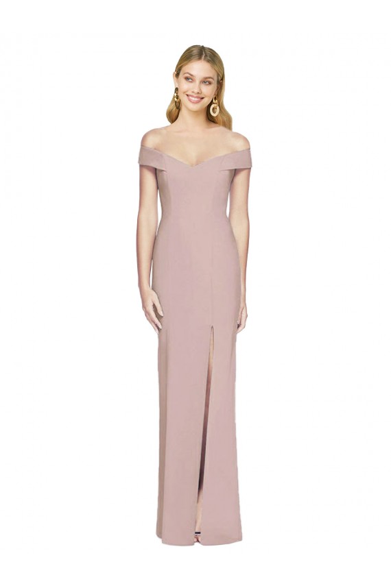 Compre Rosa empolvado Trompeta Hombros Descubiertos Crepé Elástico Largo Vestidos de dama de honor / Vestidos de fiesta