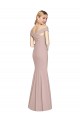 Compre Rosa empolvado Trompeta Hombros Descubiertos Crepé Elástico Largo Vestidos de dama de honor / Vestidos de fiesta