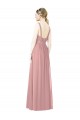 Compre Rosa empolvado línea A Cuello Alto Gasa Largo Vestidos de dama de honor