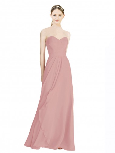 Compre Rosa empolvado línea A Cuello de Corazón Gasa Largo Vestidos de dama de honor