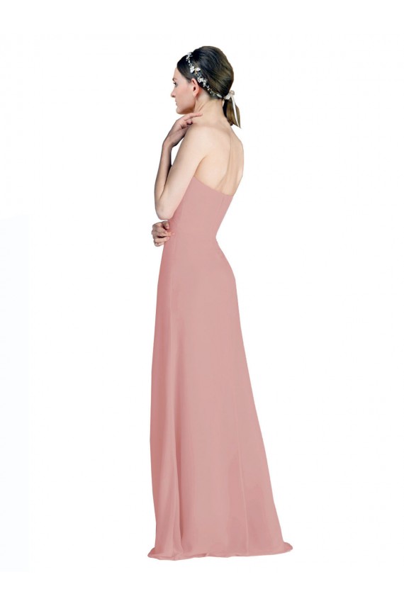 Compre Rosa empolvado línea A Cuello de Corazón Gasa Largo Vestidos de dama de honor