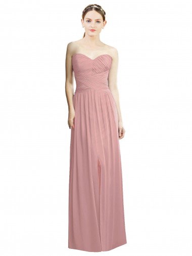 Compre Rosa empolvado línea A Cuello de Corazón Sin tirantes Gasa Largo Formales Vestidos de dama de honor / Vestidos de noche