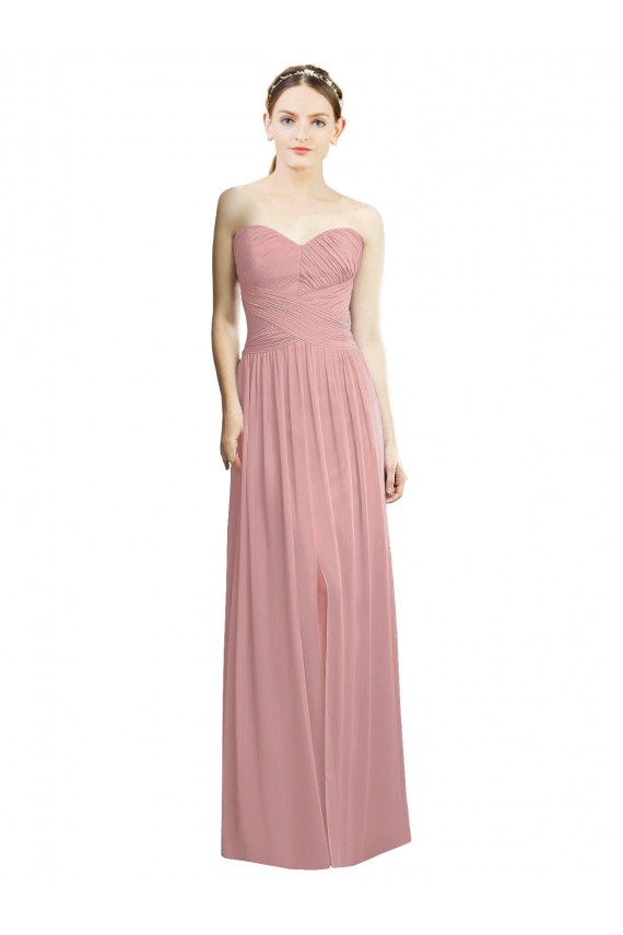 Compre Rosa empolvado línea A Cuello de Corazón Sin tirantes Gasa Largo Formales Vestidos de dama de honor / Vestidos de noche