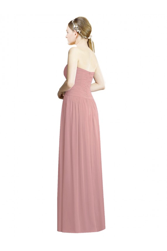 Compre Rosa empolvado línea A Cuello de Corazón Sin tirantes Gasa Largo Formales Vestidos de dama de honor / Vestidos de noche
