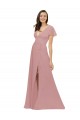 Compre Rosa empolvado línea A Cuello en V Gasa Largo Vestidos de dama de honor
