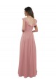 Compre Rosa empolvado línea A Cuello en V Gasa Largo Vestidos de dama de honor