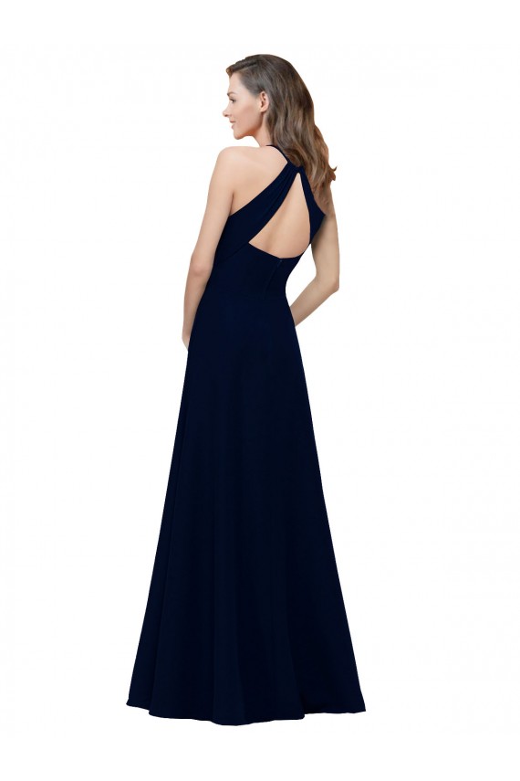 Compre Rosa empolvado línea A Cuello joya Cuello Alto Crepé Elástico Largo Vestidos de dama de honor / Vestidos de fiesta