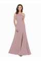 Compre Rosa empolvado línea A Cuello joya Cuello Alto Crepé Elástico Largo Vestidos de dama de honor / Vestidos de fiesta