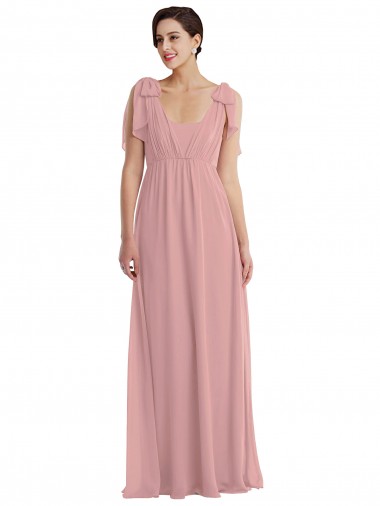 Compre Rosa empolvado línea A Halter Gasa Largo Vestidos de dama de honor