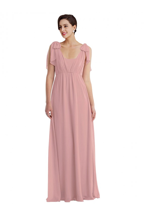 Compre Rosa empolvado línea A Halter Gasa Largo Vestidos de dama de honor